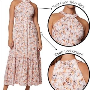 Laundry By Shelli Segal Women's Halter Neck Tiered Skirt Midi Dress